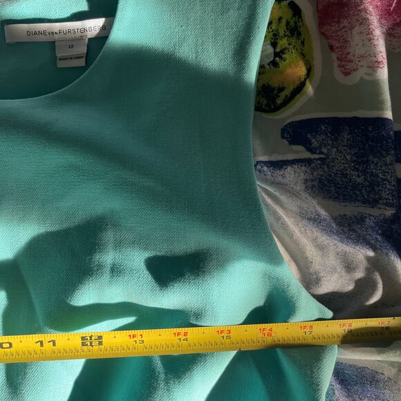 Diane von Furstenberg Carrie Sleeveless Sheath Dress Teal Green Blue Size 12 - Picture 6 of 7